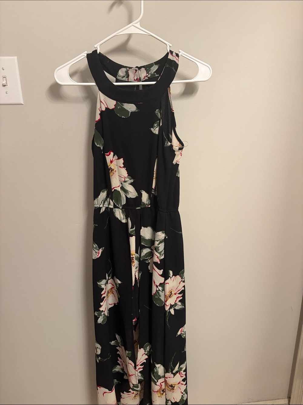 Trixxi Black Floral Maxi Dress with Cream & Green Print
